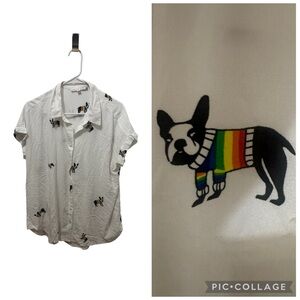 Jane & Delancey button-up shirt featuring a French bulldog print Size Large